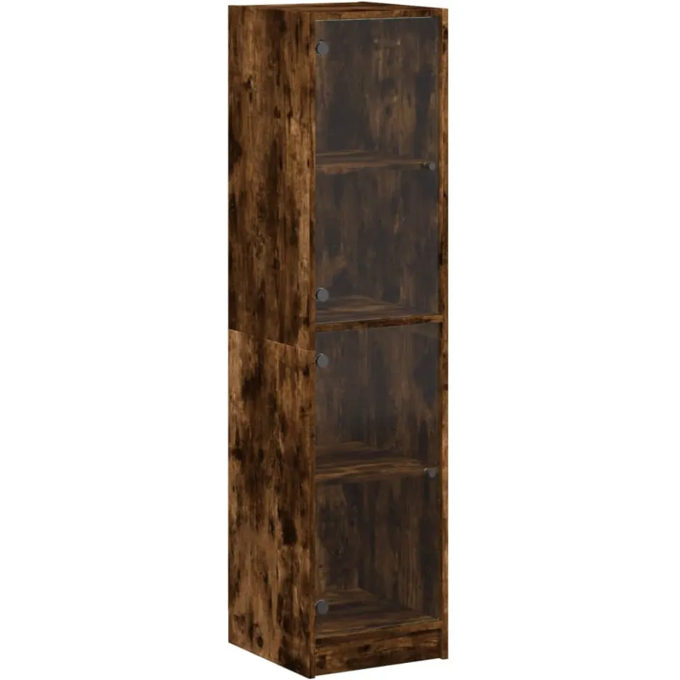 vidaXL Hoge kast met glazen deuren 35x37x142 cm gerookt eikenkleurig Bruin