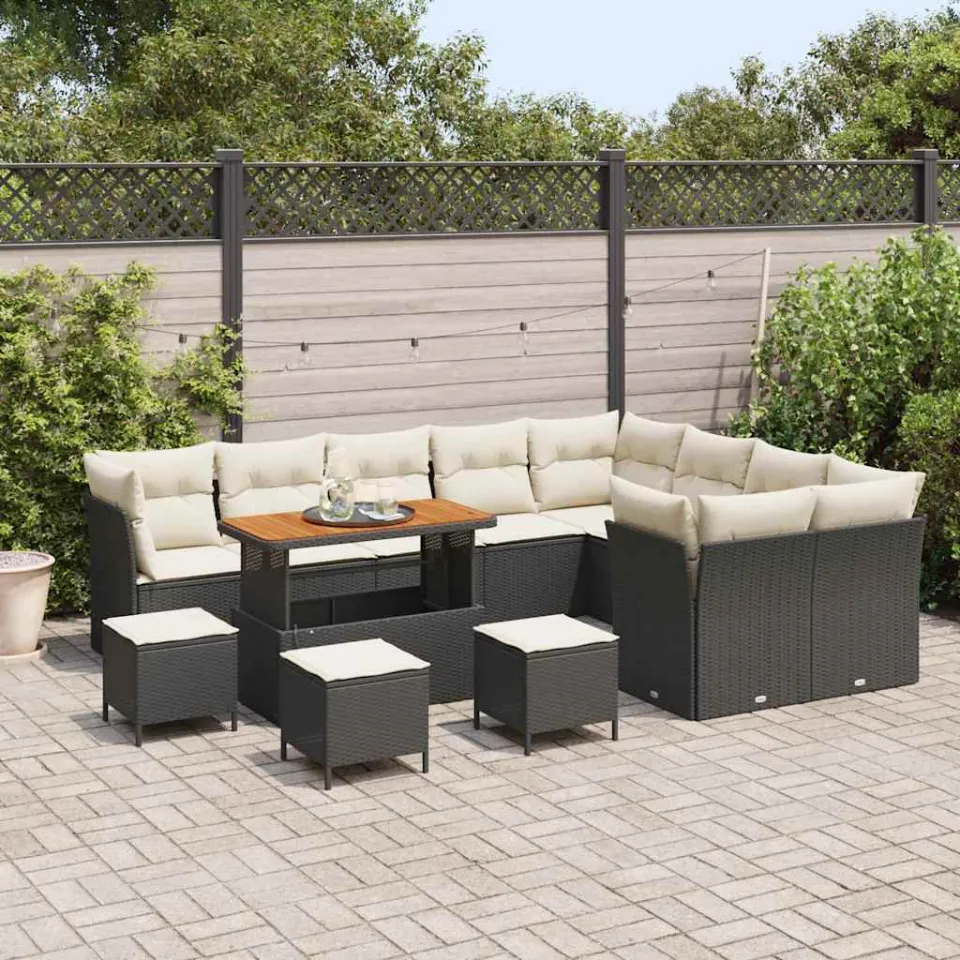 vidaXL Tuinbankenset 13 st Zwart poly rattan