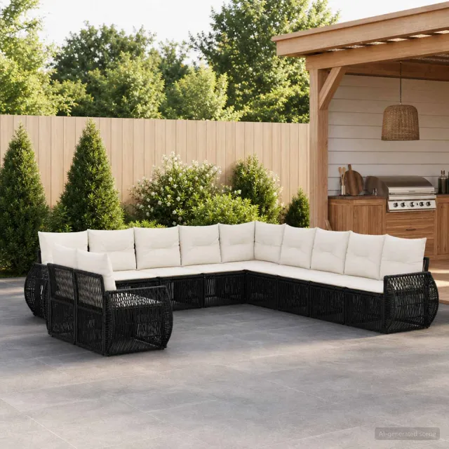 vidaXL Tuinbankenset 11 st 11-zits Zwart en Cream Wit poly rattan, foto 2
