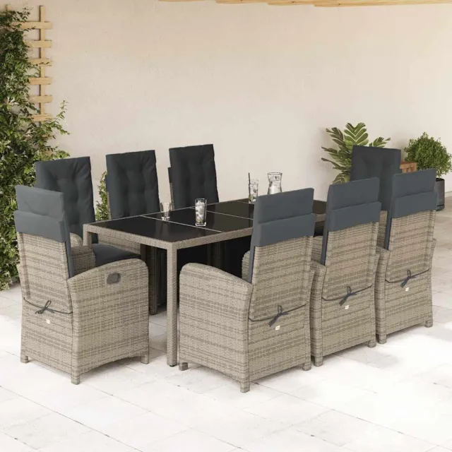 vidaXL 9-delige Tuinset met kussens poly rattan grijs, foto 2