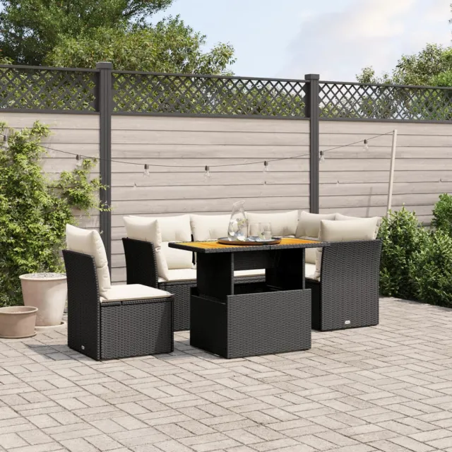 vidaXL 5-delige Loungeset met kussens poly rattan zwart, foto 2