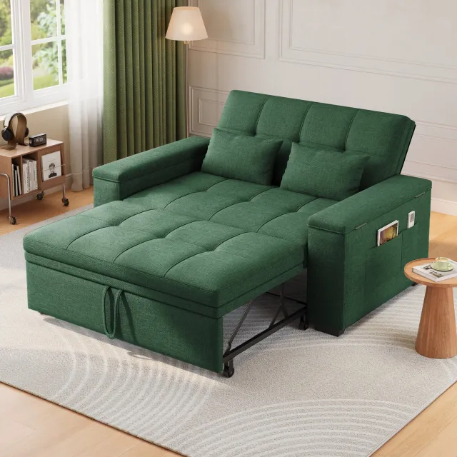 Bealife AR27 2-zits Slaapbank – 3-In-1 Bank met Slaapfunctie met 5-standige verstelbare rugleuning – Voor woonkamer, slaapkamer of logeerkamer – Groen Groen-AR27
