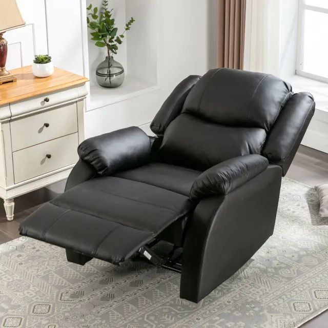 Maisentiel Zwarte relaxfauteuil van PU-kunstleer - handmatig verstelbaar met voetensteun