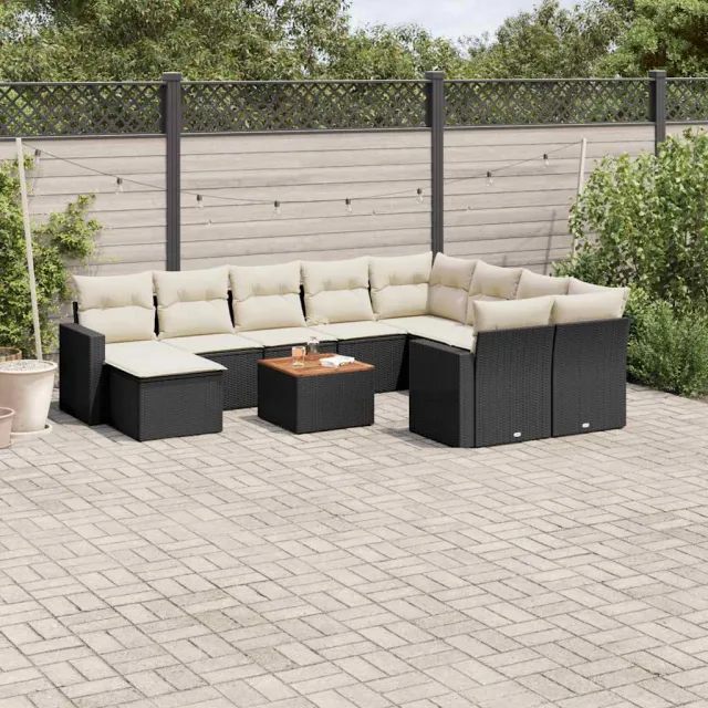 vidaXL 11-delige Loungeset met kussens poly rattan zwart, foto 2