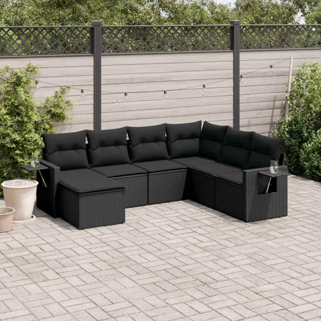vidaXL 7-delige Loungeset met kussens poly rattan zwart, foto 2