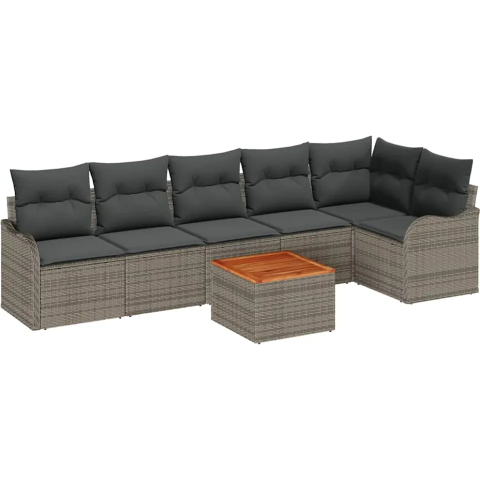 vidaXL Tuinbankenset 7 st Grijs poly rattan