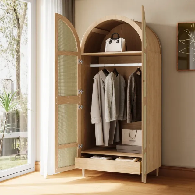 COVREO Kledingkast 80 x 50 x 179 cm naturel, MDF met lade en hangstang
