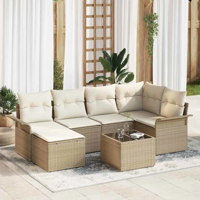 vidaXL Tuin Sofa Set 7 st Beige poly rattan, foto 2