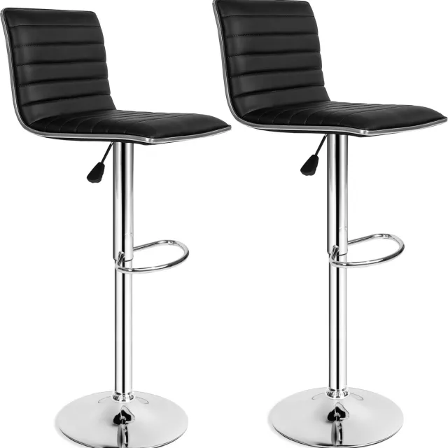 Tectake Barkruk - Traploos in Hoogte Verstelbare Barkruk met Voetensteun | Comfortabele en Moderne Designstoel voor Keuken, Bar of Eettafel - set van 2 zwart, zilver