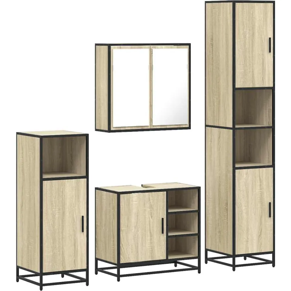 vidaXL 4-delige Badkamermeubelset bewerkt hout sonoma eikenkleurig, foto 3