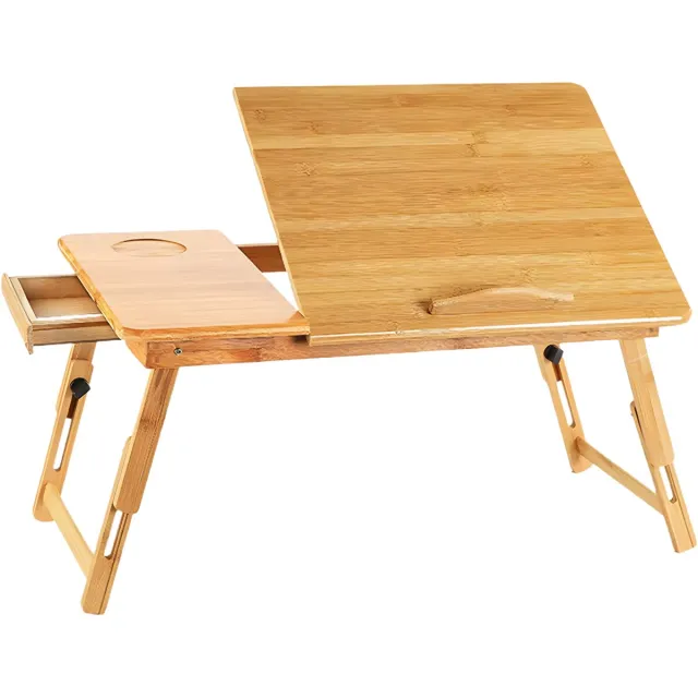 Happiq Laptoptafel – Tablethouder - Bedtafel - Voor thuis, slaapkamer of kantoor – Bamboe / Natuurlijk