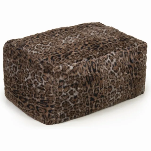 Drop & Sit blokpoef - sfeervolle teddy - stijlvolle bontlook (faux) - panter donkerbruin - 75x50x40 cm - extra comfortabel en heerlijk zacht