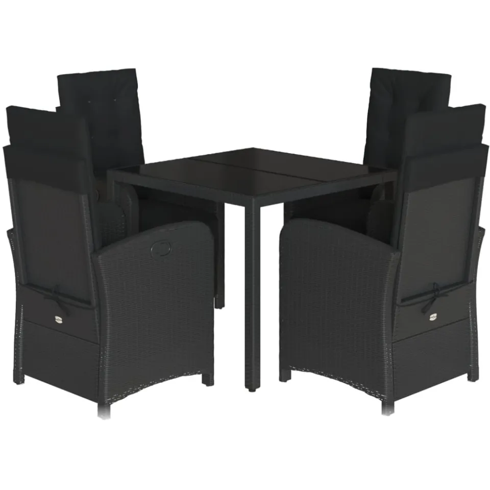 vidaXL 5-delige Tuinset met kussens poly rattan zwart