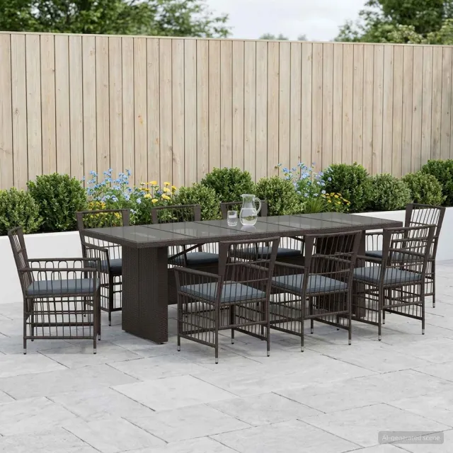 vidaXL Buiten eettafelset 9 st Zwart poly rattan