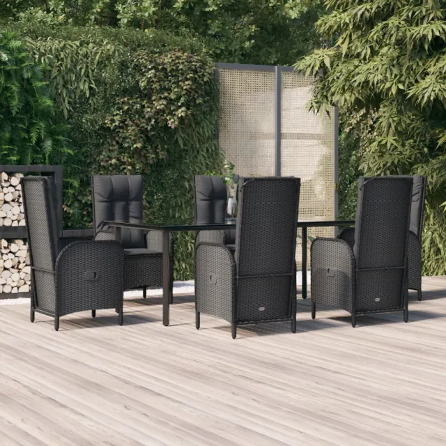 vidaXL 7-delige Tuinset met kussens poly rattan zwart, foto 2