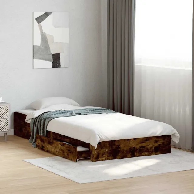vidaXL Bedframe met lades bewerkt hout gerookt eikenkleurig 75x190 cm Bruin