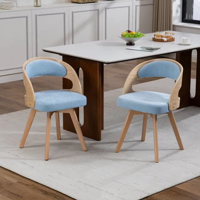 COVREO Eetkamerstoel set van 2 44 x 41 x 75 cm - draaibaar, stof, blauw