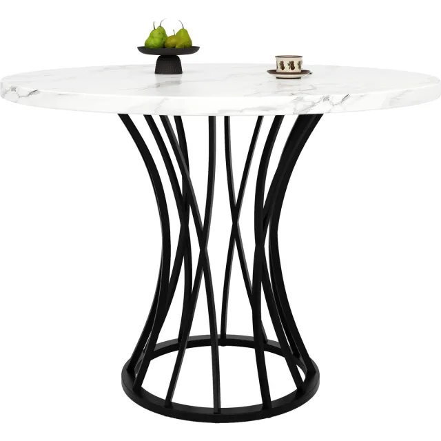 Clruro Eettafel Rond - 80 x 80 x 76 cm - Keukentafel Voor 4-6 Personen - Luxe Ontwerp - MDF En Metaal - Zwart