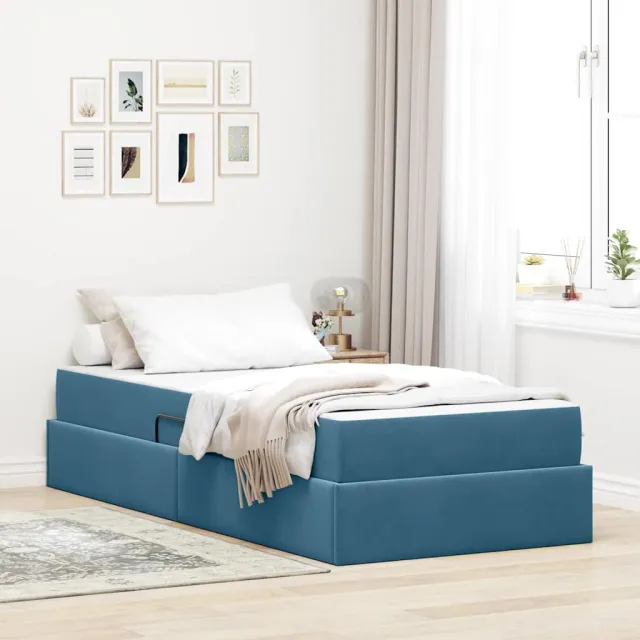 vidaXL Opbergbed met matras met opslag Donkerblauw 90 x 190 cm Fluweel