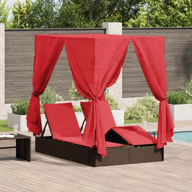 vidaXL Dubbele ligbed Rood poly rattan, foto 2