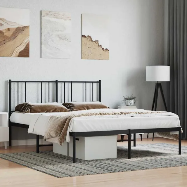 vidaXL Bedframe met hoofdbord metaal zwart 140x200 cm