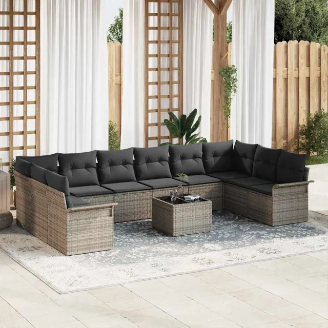 vidaXL Tuin Sofa Set 11 st Grijs poly rattan, foto 2