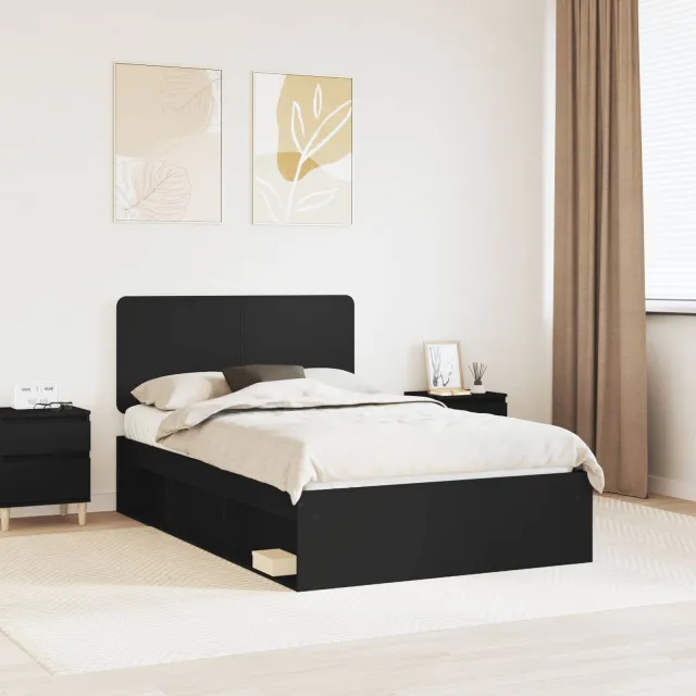 vidaXL Bedframe met hoofdeinde Zwart 120 x 200 cm Massief grenenhout
