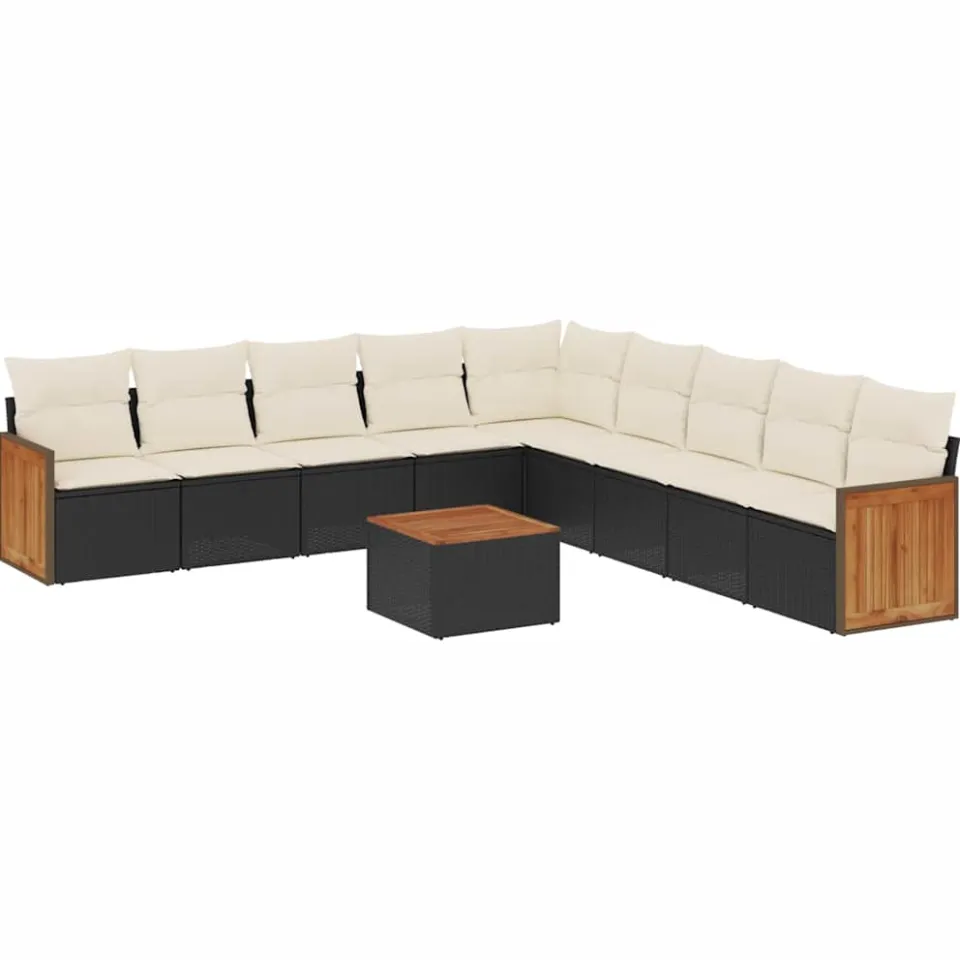vidaXL 10-delige Loungeset met kussens poly rattan zwart