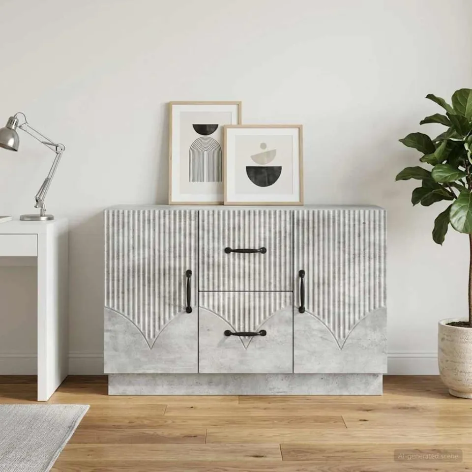 vidaXL Dressoir Betongrijs 89 x 34,5 x 57 cm Bewerkt hout grijs, foto 3