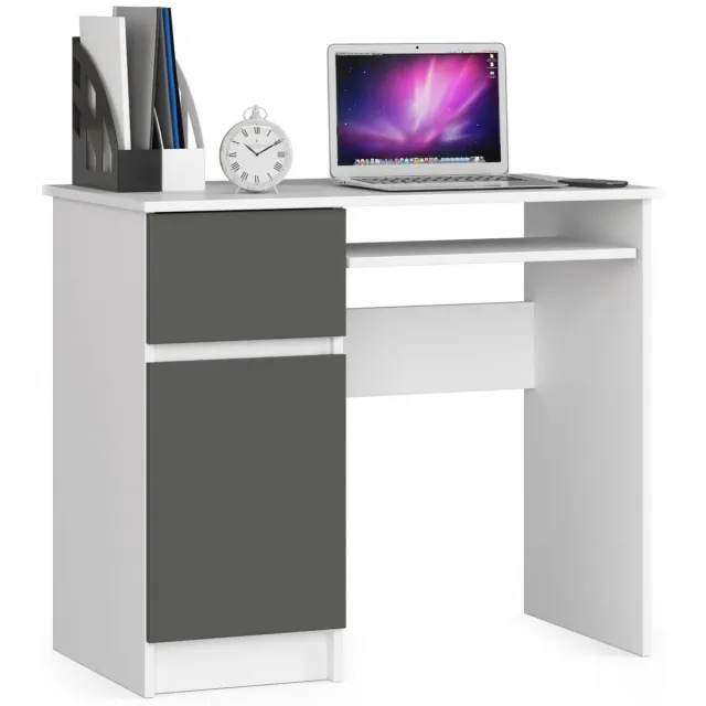 Akord Bureau Links PIKSEL / Computerbureau / Computer Tafel / Bureautafel Rechts / Wit - Grafietgrijs / 90 x 77 x 50 cm