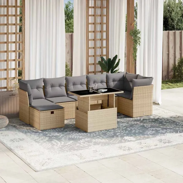 vidaXL 8-delige Loungeset met kussens poly rattan beige, foto 2