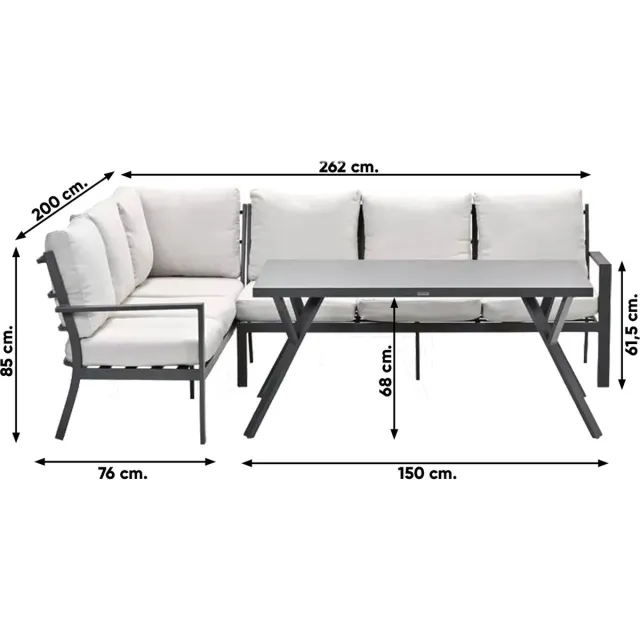Garden Impressions Sergio lounge dining set 3-delig - Links - Carbon black/Desert Zwart/Zand/Beige