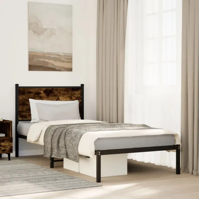 vidaXL Bedframe zonder matras metaal gerookt eikenkleurig 90x190 cm