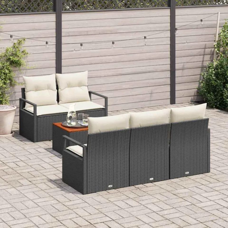 vidaXL Tuinbankenset 6 st Zwart poly rattan, foto 2