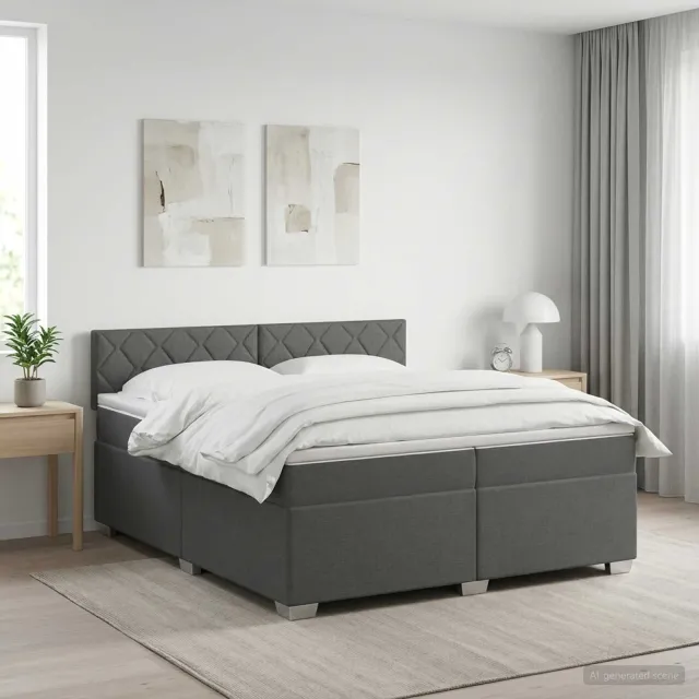 vidaXL Boxspringbed met matras Donkergrijs 200 x 200 cm Stof