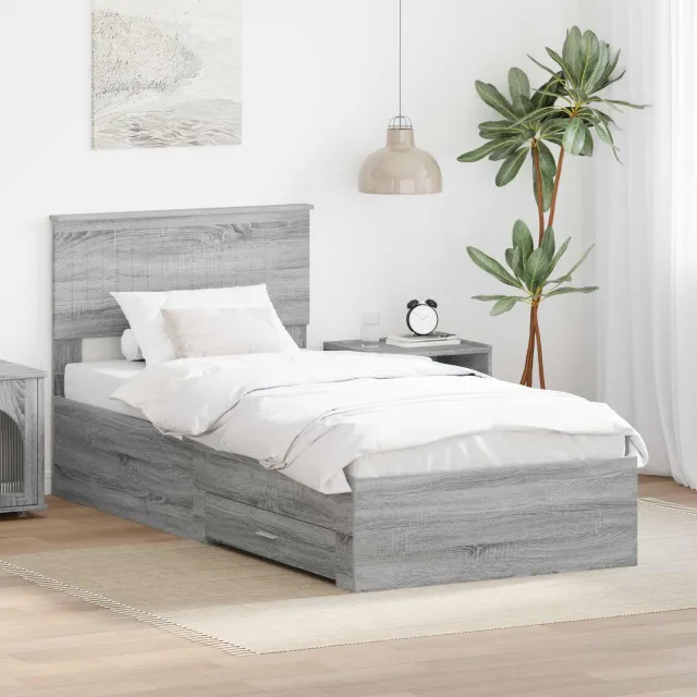 vidaXL Bedframe met lade Grijs Sonoma 90 x 190 cm Bewerkt hout