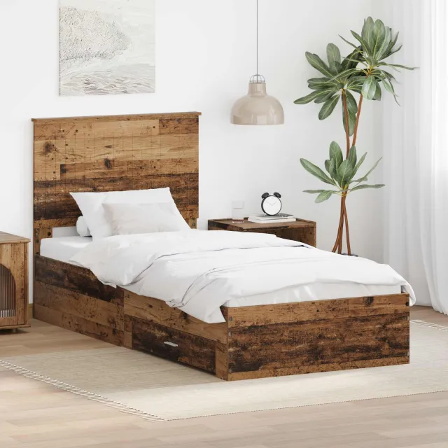 vidaXL Bedframe met lade met opslag Oudhout 90 x 190 cm Bewerkt hout Bruin