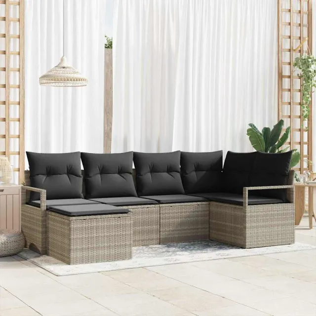 vidaXL Bankstel 6 st Lichtgrijs poly rattan, foto 2