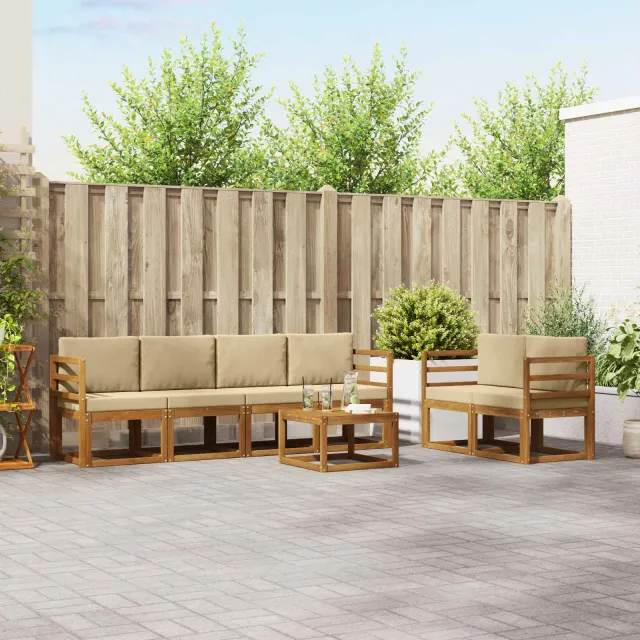 vidaXL Buiten bankenset 7 st 6-zits Natuurlijk en Beige