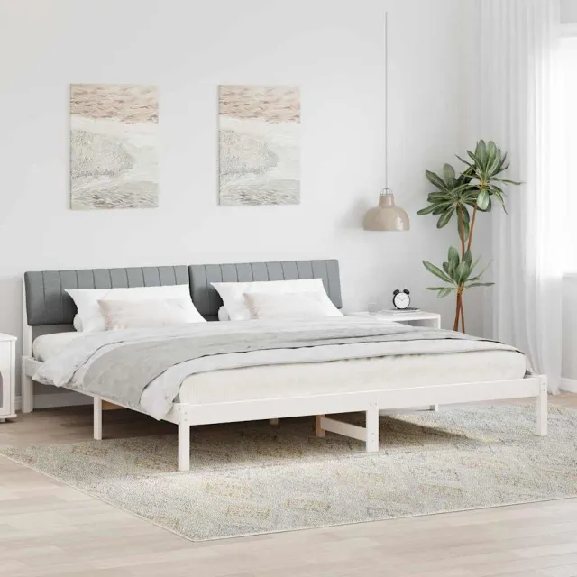vidaXL Bedframe Wit en lichtgrijs 200 x 200 cm Massief grenenhout