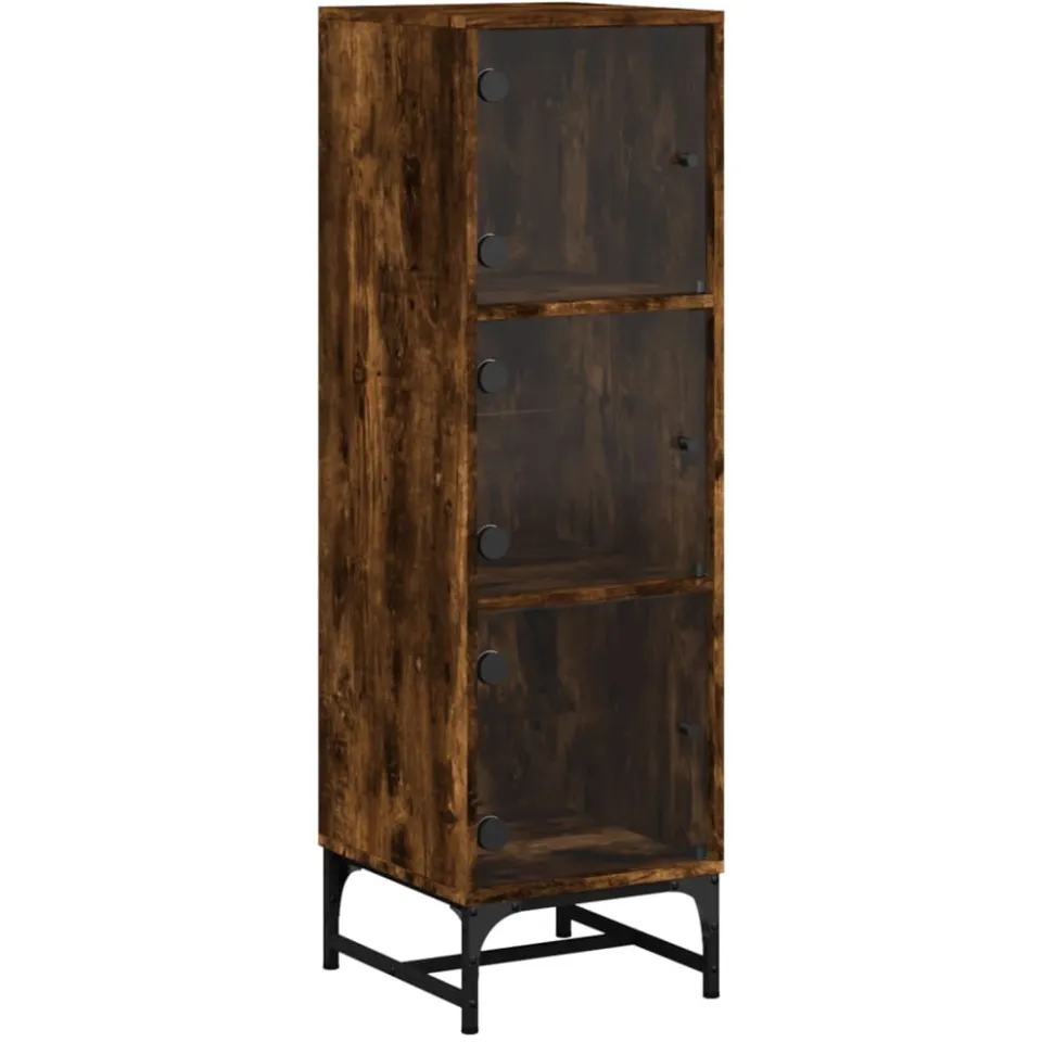 vidaXL Hoge kast met glazen deuren 35x37x120 cm gerookt eikenkleurig Bruin
