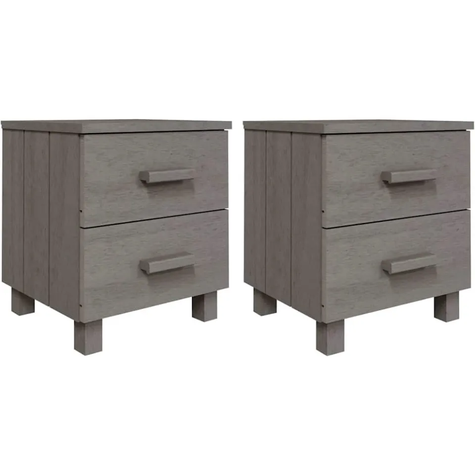 vidaXL Nachtkastjes HAMAR 2 st 40x35x44,5 cm grenenhout lichtgrijs