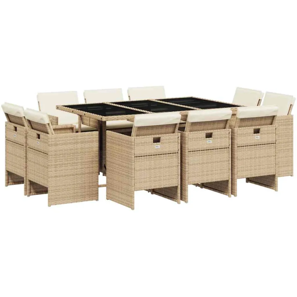 vidaXL 11-delige Tuinset met kussens poly rattan beige, foto 3