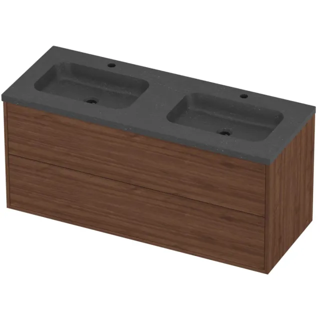 Proline Rollo Badmeubelset Hardsteen Elegant 2 Kraangaten 120x46x54 cm Blue Stone Indian Walnut Houtlook