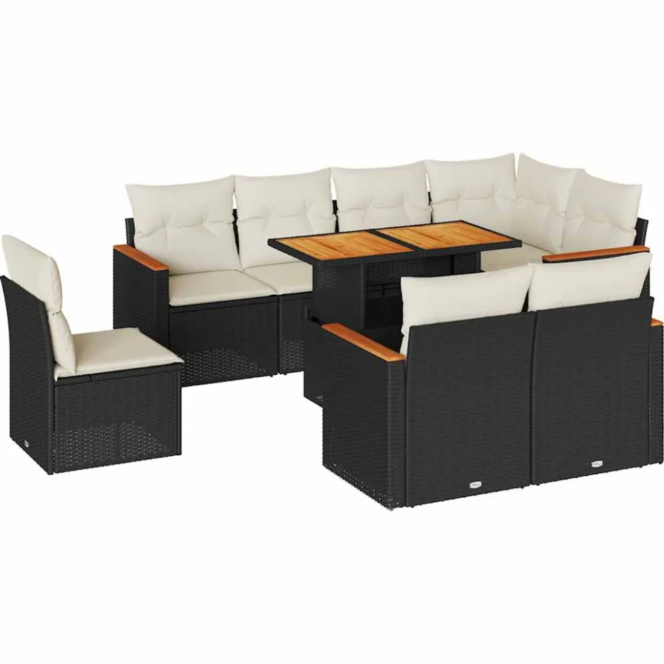 vidaXL 9-delige Loungeset met kussens poly rattan acacia zwart, foto 3