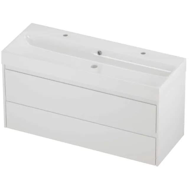 Proline Podium Badmeubelset Polystone Loft 2 Kraangaten 120x46x62 cm Glans Wit Mat Wit
