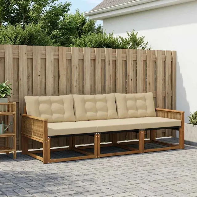 vidaXL Buiten bankenset 3 st 3-zits Natuurlijk en Beige