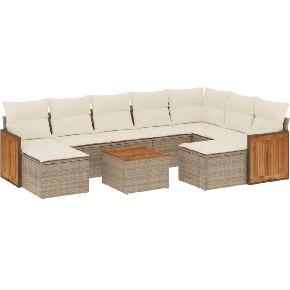 vidaXL 10-delige Loungeset met kussens poly rattan beige, foto 3