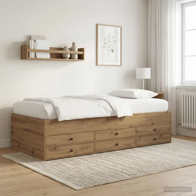 vidaXL Bedframe met opslag Artisanaal eiken 80 x 200 cm Bewerkt hout Bruin