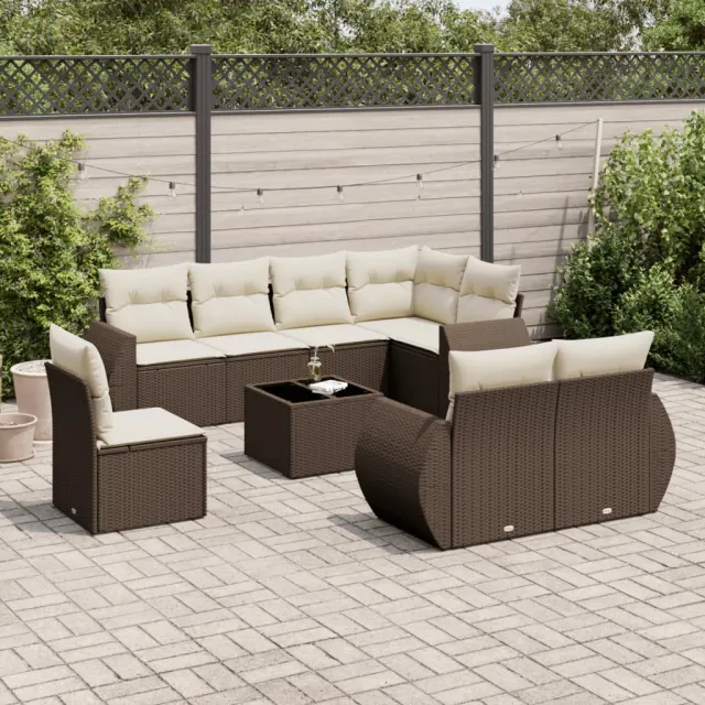 vidaXL 9-delige Loungeset met kussens poly rattan bruin, foto 2